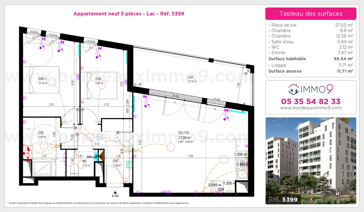 Plan et surfaces, Programme neuf Bordeaux : Lac Référence n° 5399