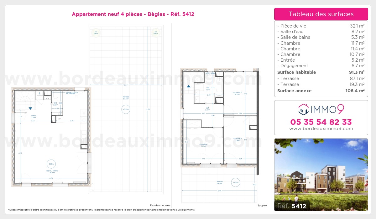 Plan et surfaces, Programme neuf Bègles Référence n° 5412
