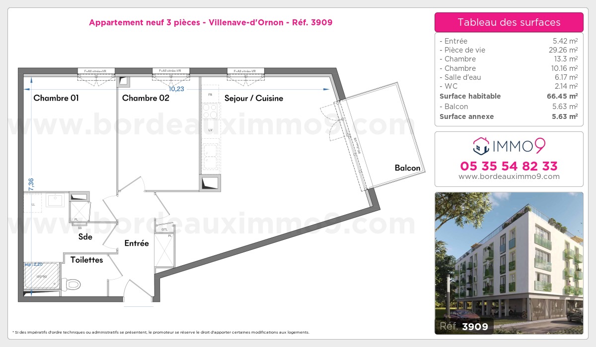 Plan et surfaces, Programme neuf Villenave-d'Ornon Référence n° 3909