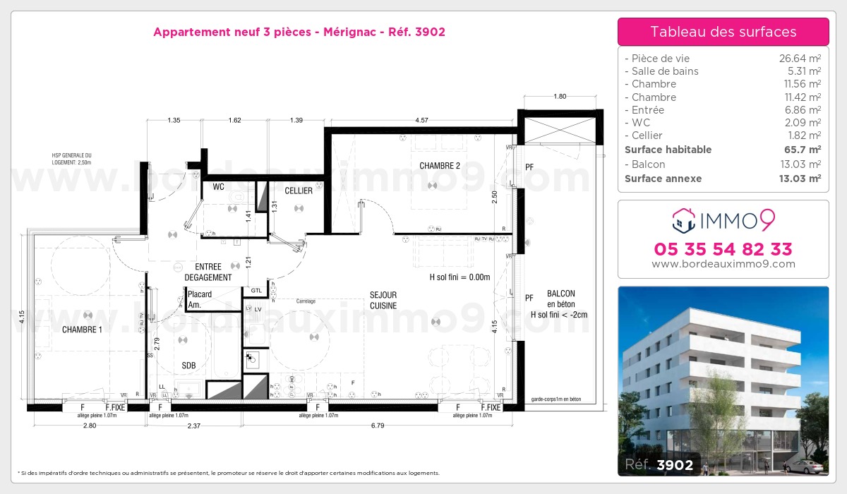 Plan et surfaces, Programme neuf Mérignac Référence n° 3902