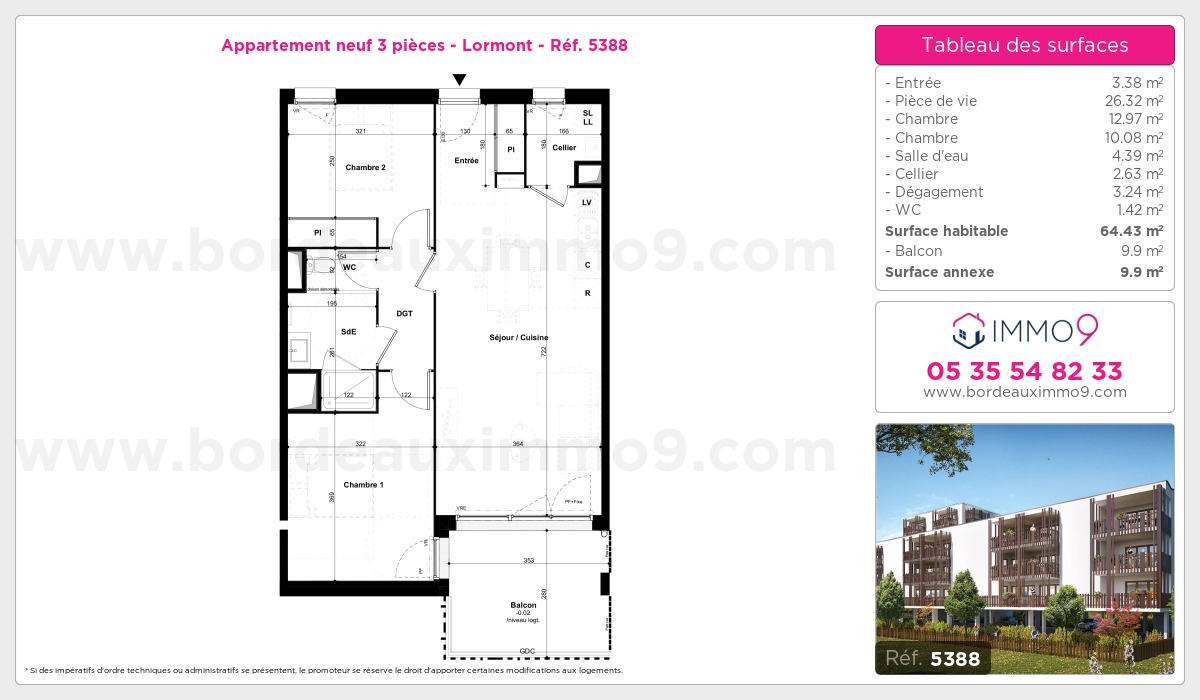 Plan et surfaces, Programme neuf Lormont Référence n° 5388