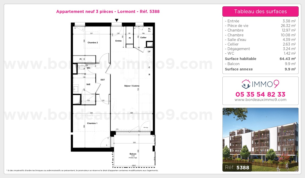 Plan et surfaces, Programme neuf Lormont Référence n° 5388