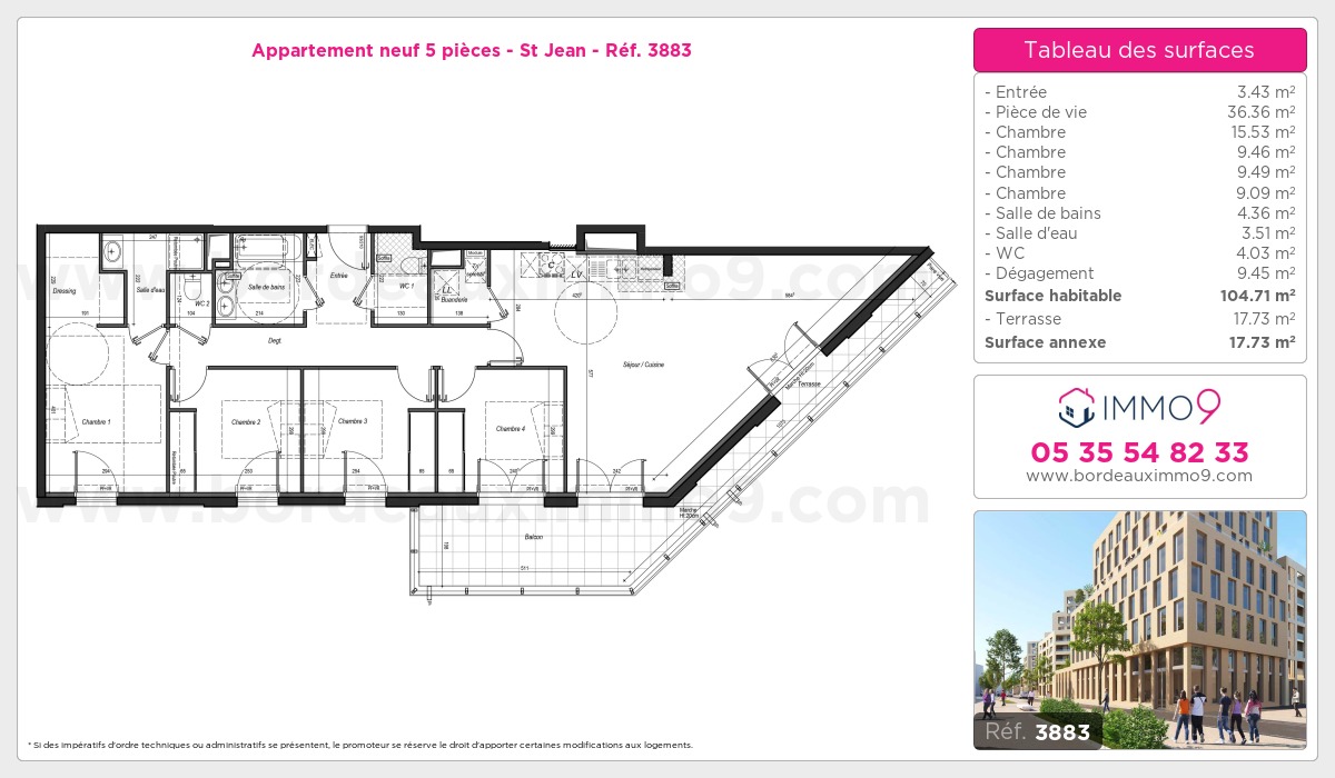 Plan et surfaces, Programme neuf Bordeaux : St Jean Référence n° 3883