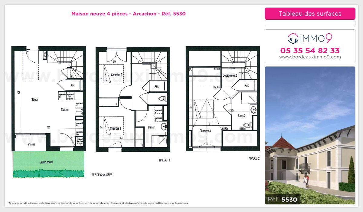 Plan et surfaces, Programme neuf Arcachon Référence n° 5530