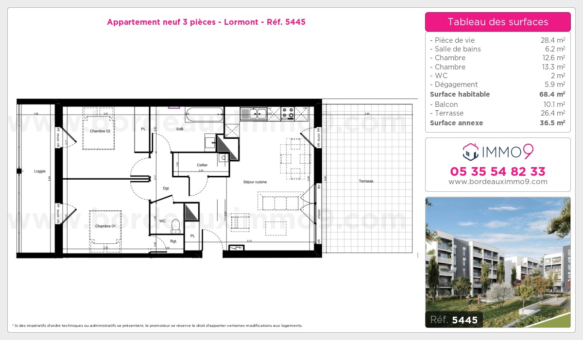 Plan et surfaces, Programme neuf Lormont Référence n° 5445