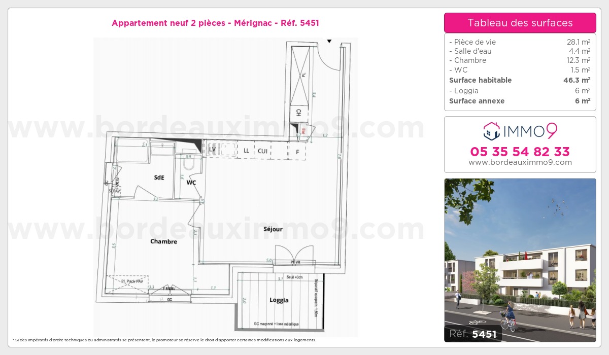 Plan et surfaces, Programme neuf Mérignac Référence n° 5451