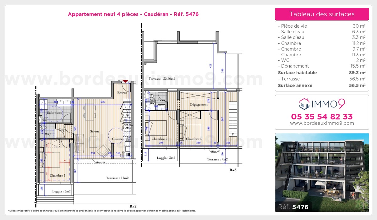 Plan et surfaces, Programme neuf Bordeaux : Caudéran Référence n° 5476