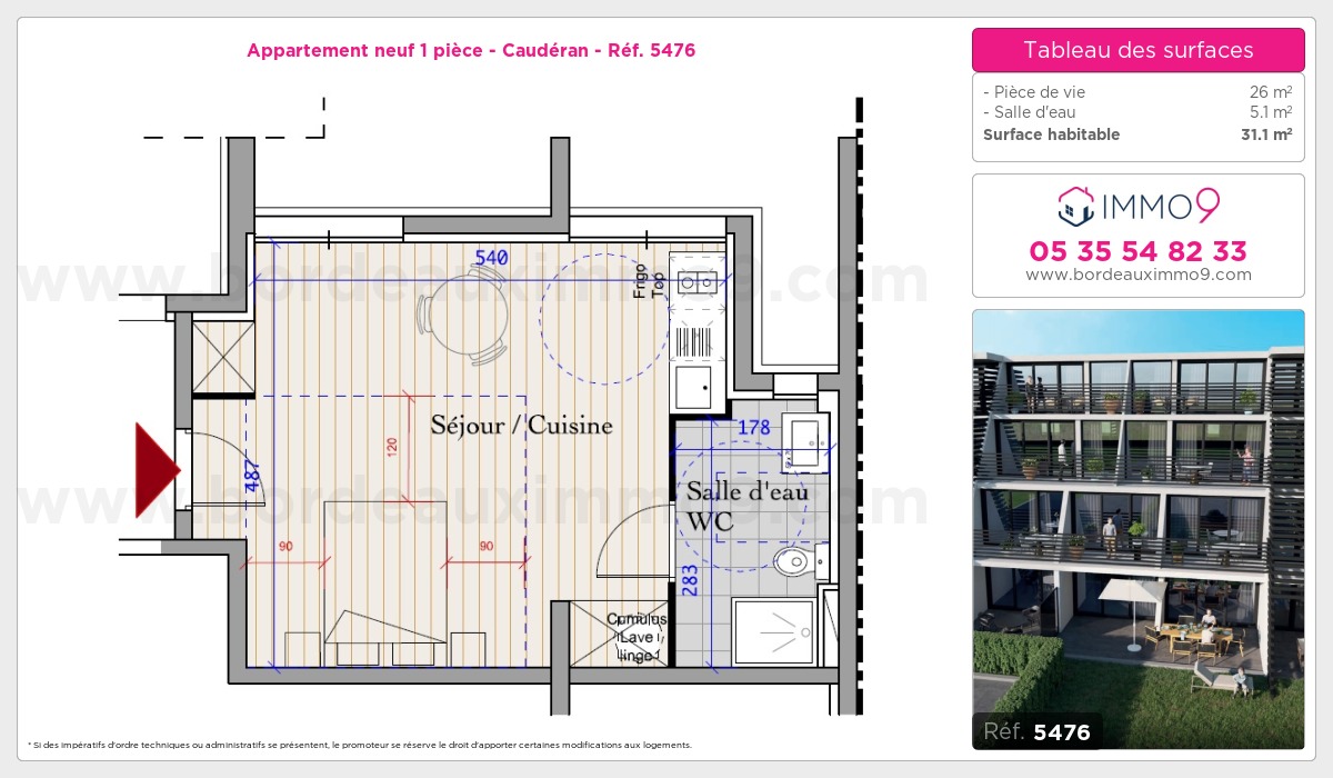 Plan et surfaces, Programme neuf Bordeaux : Caudéran Référence n° 5476