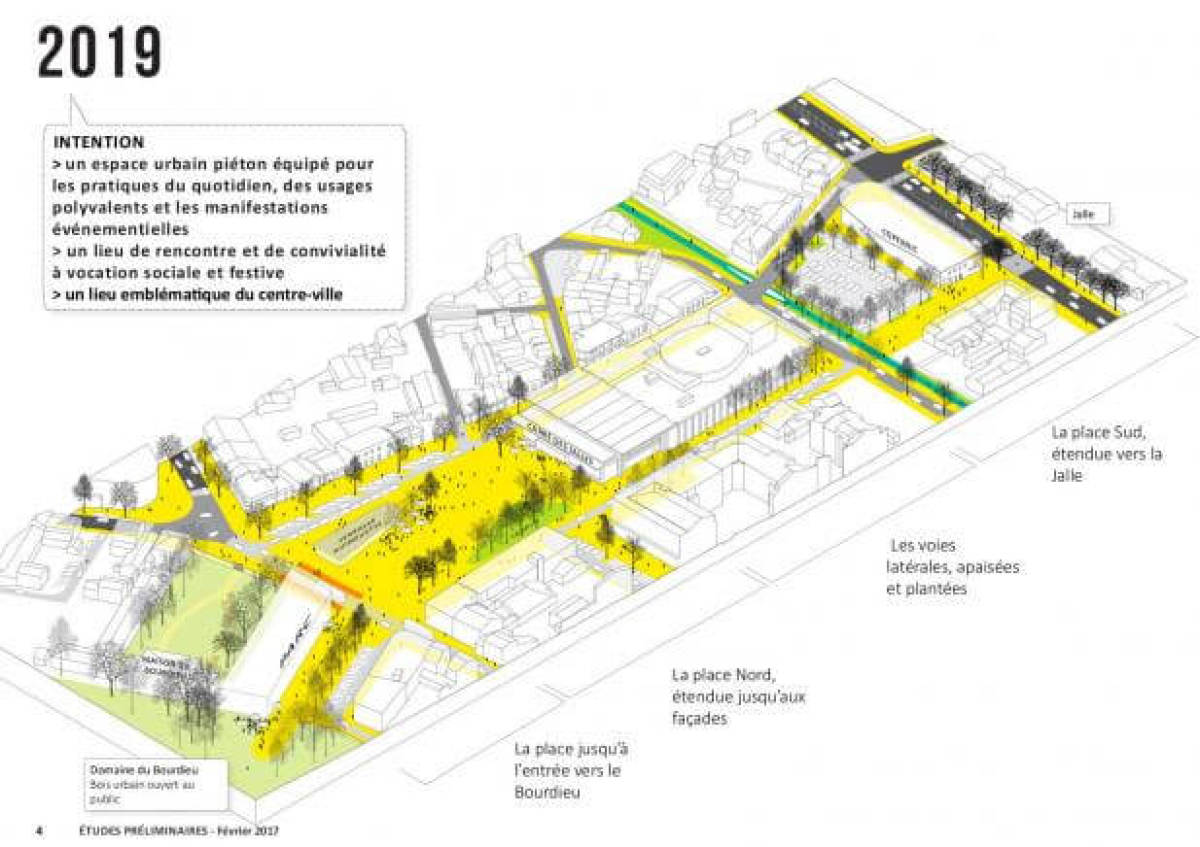 Croquis d’intention des aménagements place de la République à Saint-Médard-en-Jalles