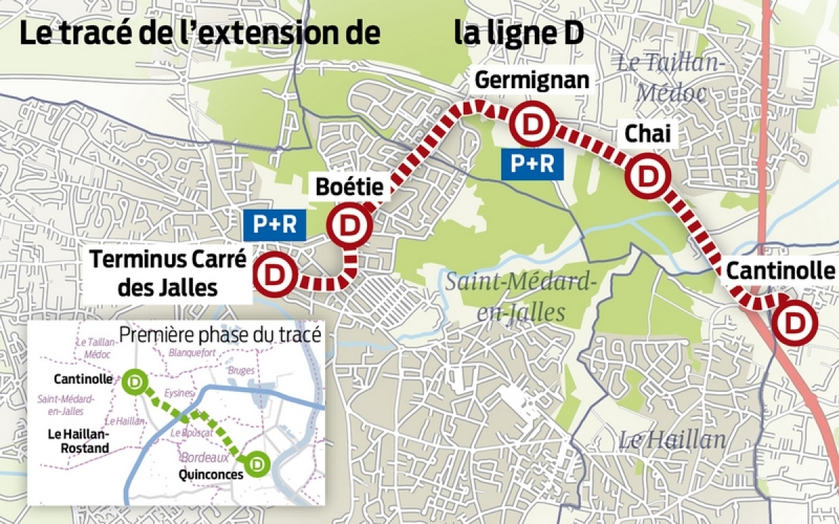 trace ligne D tramway bordeaux