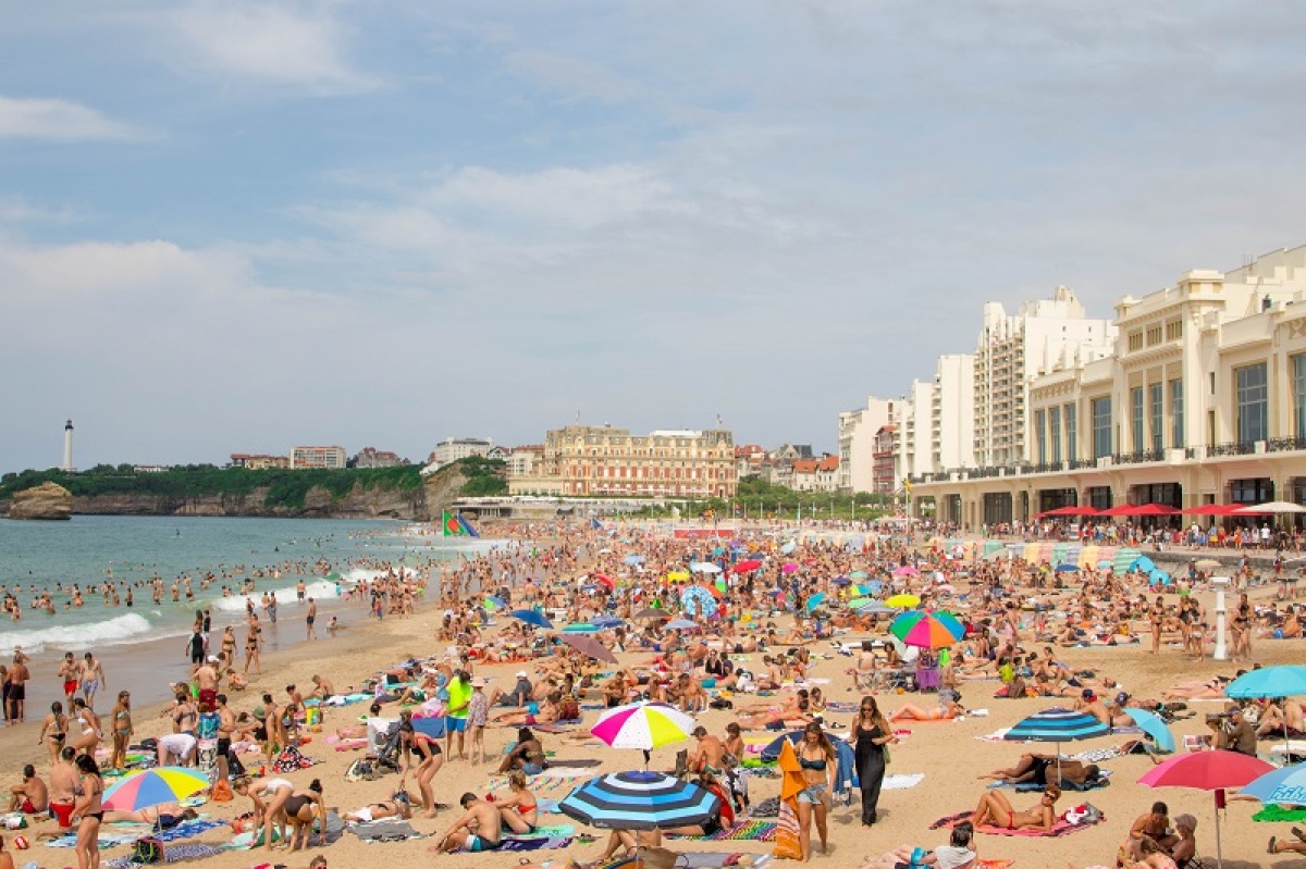 Plage de Biarritz. Plage de Biarritz bondée