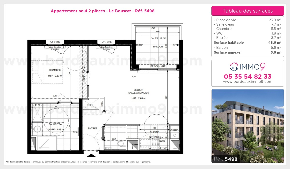 Plan et surfaces, Programme neuf Bouscat Référence n° 5498