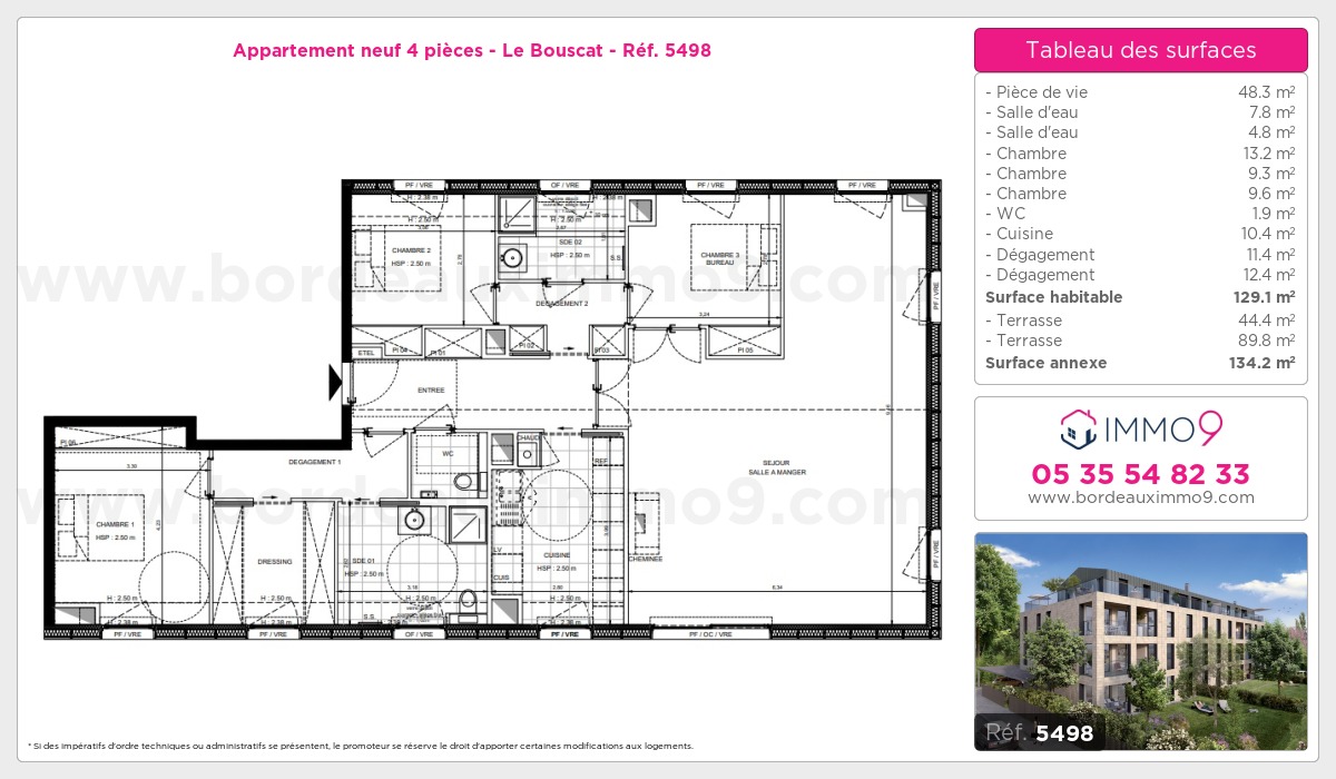 Plan et surfaces, Programme neuf Bouscat Référence n° 5498