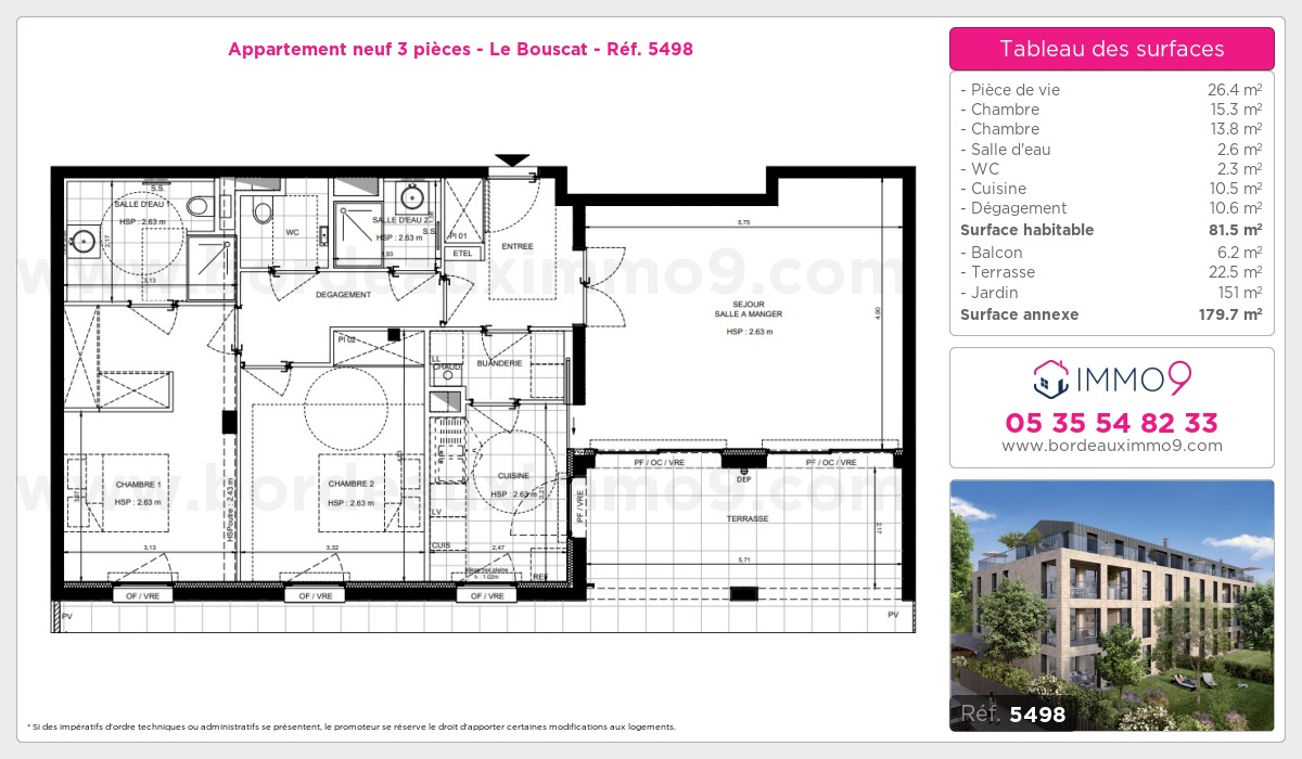 Plan et surfaces, Programme neuf Bouscat Référence n° 5498