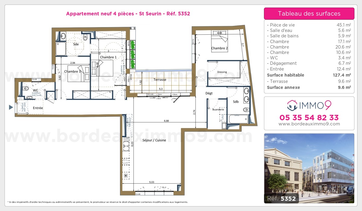 Plan et surfaces, Programme neuf Bordeaux : St Seurin Référence n° 5352