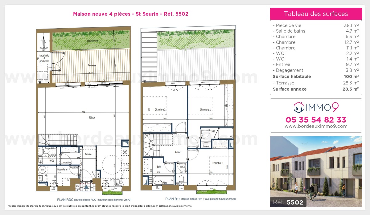 Plan et surfaces, Programme neuf Bordeaux : St Seurin Référence n° 5502