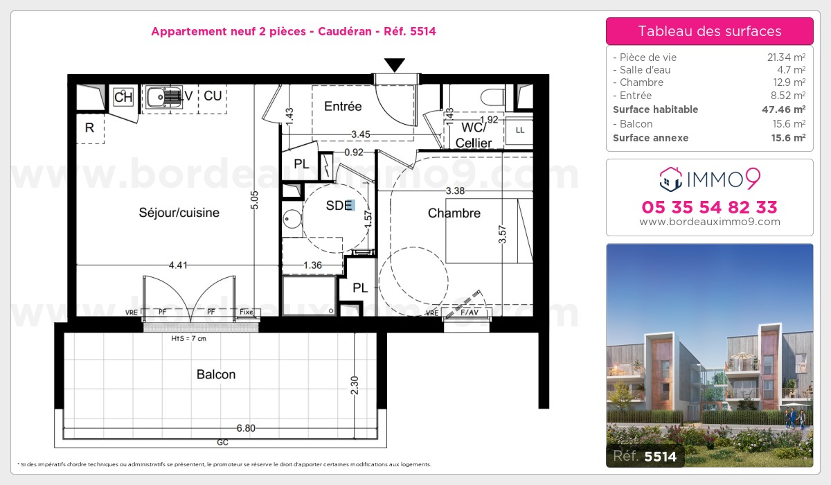 Plan et surfaces, Programme neuf Bordeaux : Caudéran Référence n° 5514