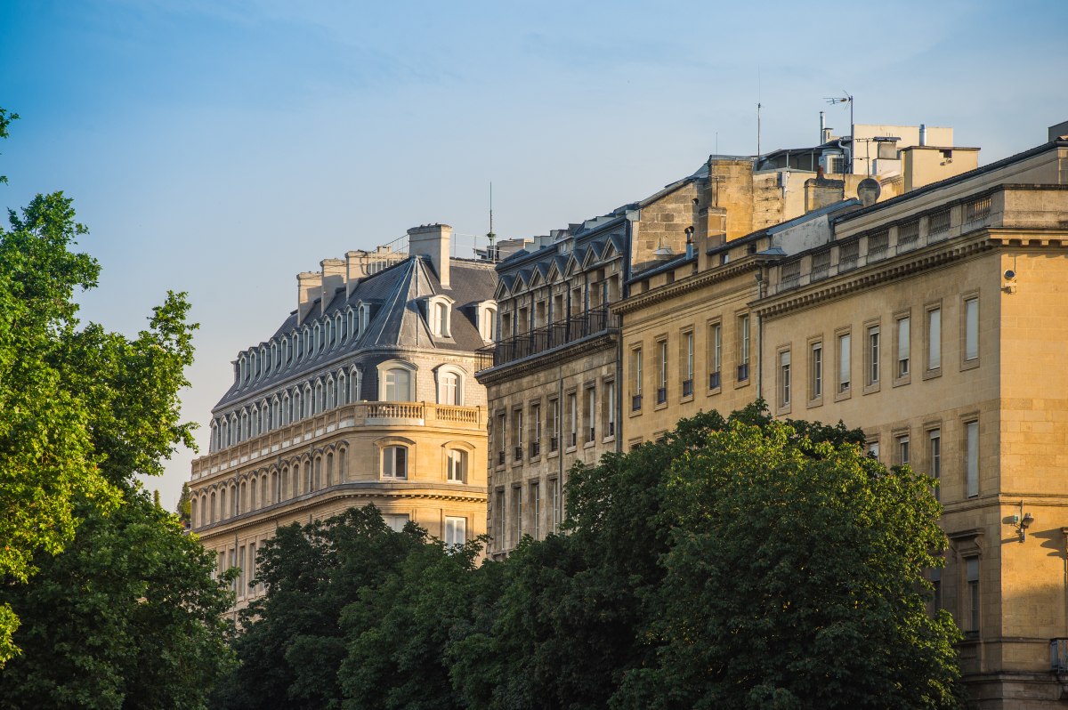 Plan local urbanisme Bordeaux 2024 — des arbres à côtés de façades de bâtiments anciens typiques de Bordeaux