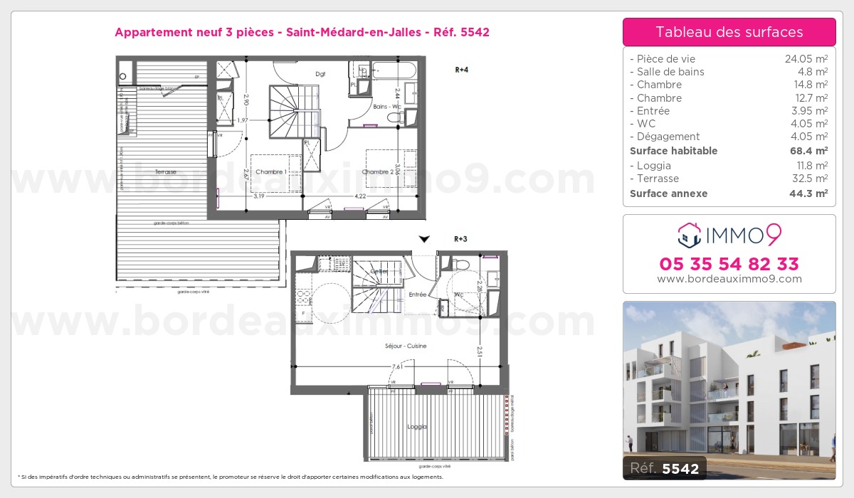 Plan et surfaces, Programme neuf Saint-Médard-en-Jalles Référence n° 5542