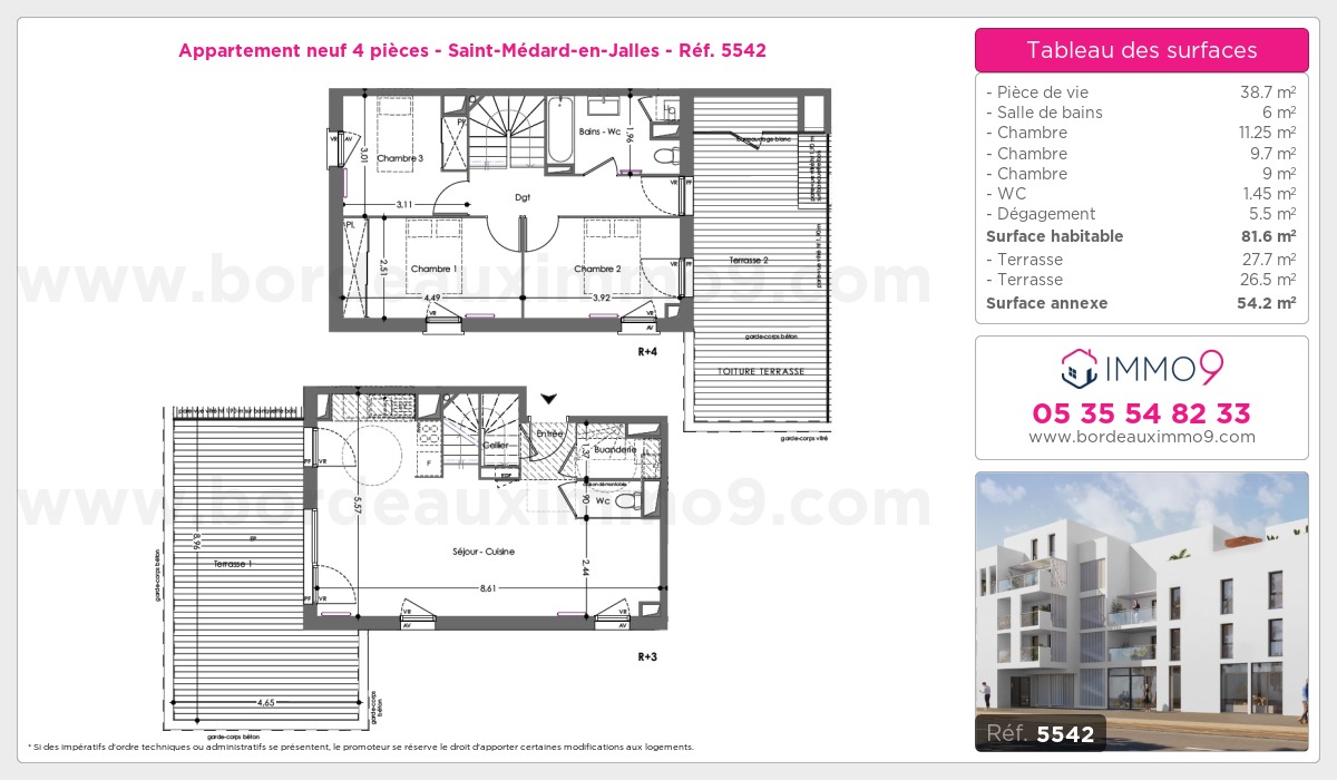 Plan et surfaces, Programme neuf Saint-Médard-en-Jalles Référence n° 5542