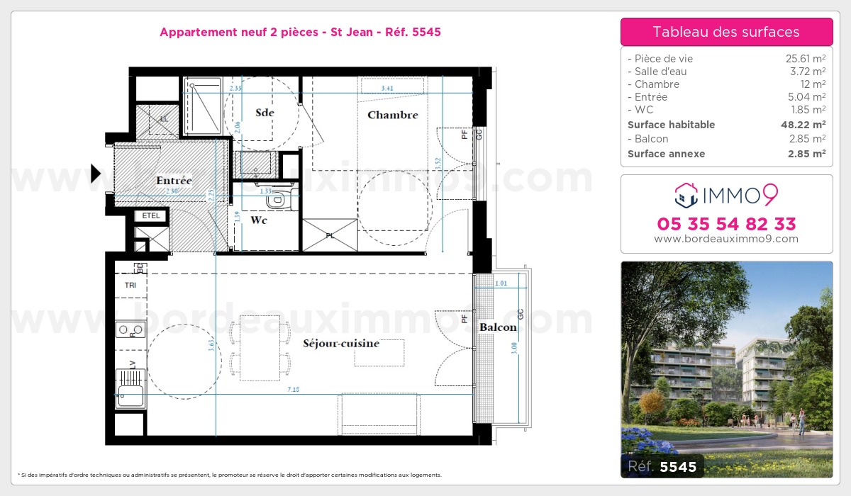 Plan et surfaces, Programme neuf Bordeaux : St Jean Référence n° 5545