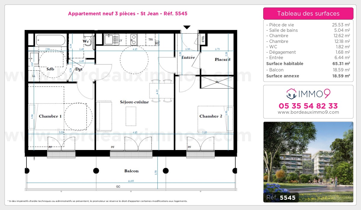 Plan et surfaces, Programme neuf Bordeaux : St Jean Référence n° 5545