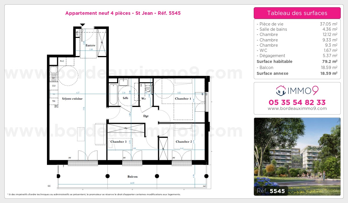 Plan et surfaces, Programme neuf Bordeaux : St Jean Référence n° 5545