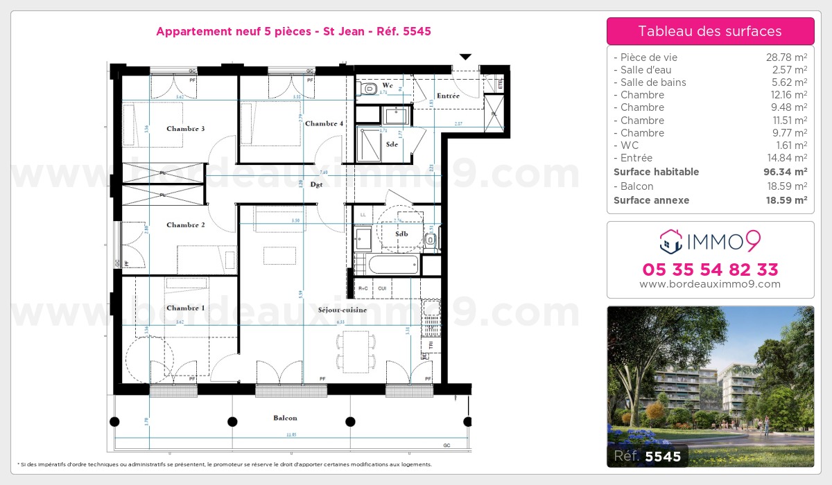 Plan et surfaces, Programme neuf Bordeaux : St Jean Référence n° 5545