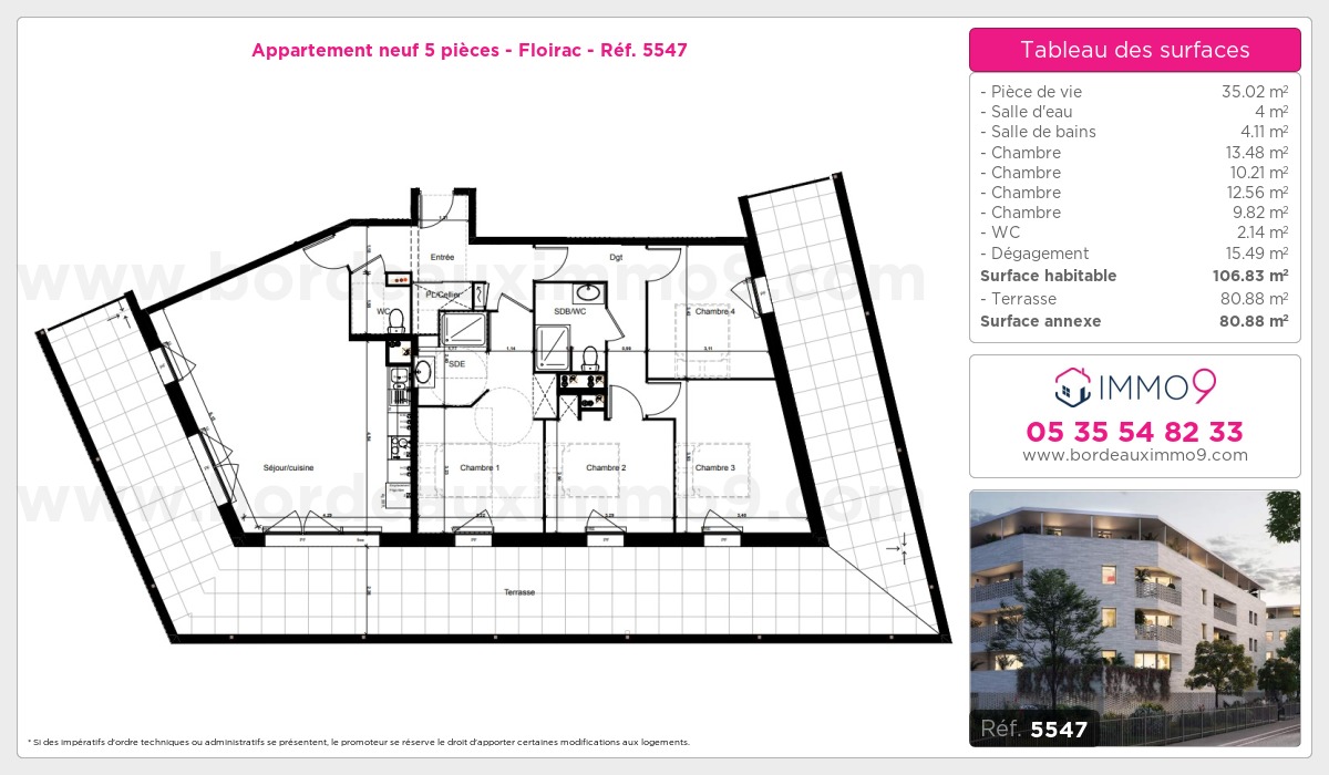 Plan et surfaces, Programme neuf Floirac Référence n° 5547