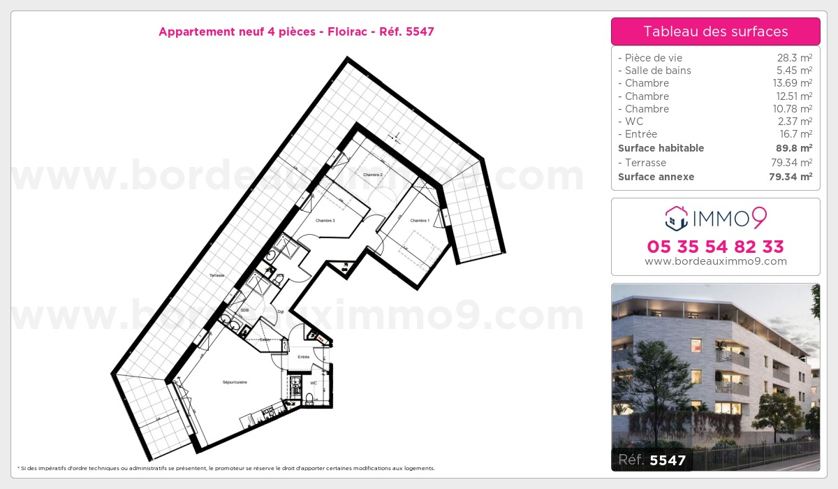 Plan et surfaces, Programme neuf Floirac Référence n° 5547