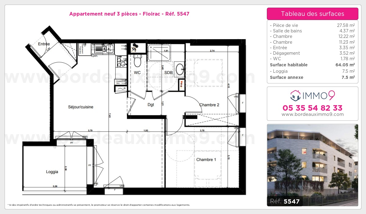 Plan et surfaces, Programme neuf Floirac Référence n° 5547