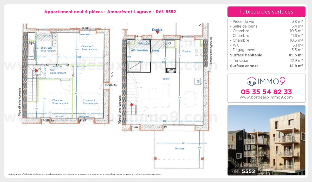 Plan et surfaces, Programme neuf Ambarès-et-Lagrave Référence n° 5552