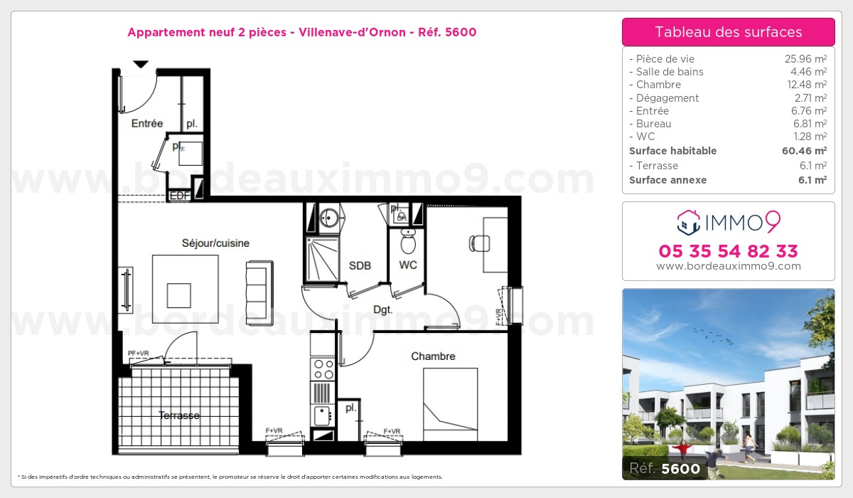 Plan et surfaces, Programme neuf Villenave-d'Ornon Référence n° 5600