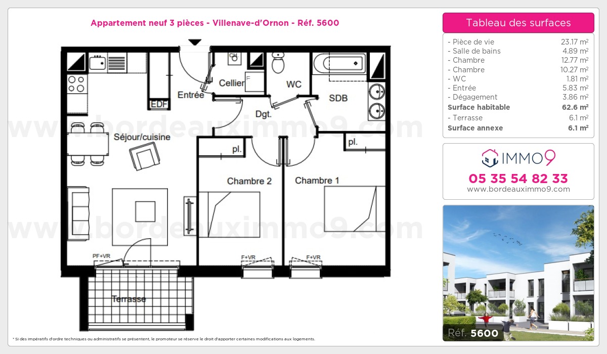 Plan et surfaces, Programme neuf Villenave-d'Ornon Référence n° 5600