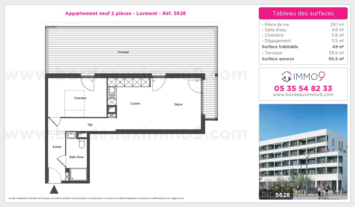 Plan et surfaces, Programme neuf Lormont Référence n° 5628