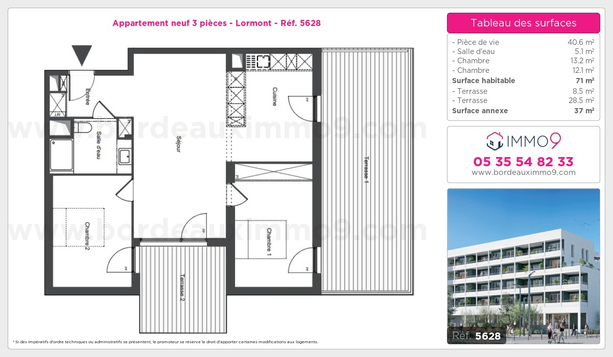 Plan et surfaces, Programme neuf Lormont Référence n° 5628