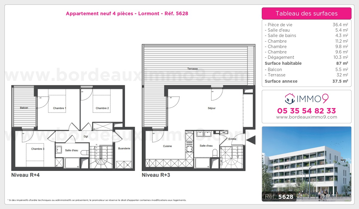 Plan et surfaces, Programme neuf Lormont Référence n° 5628