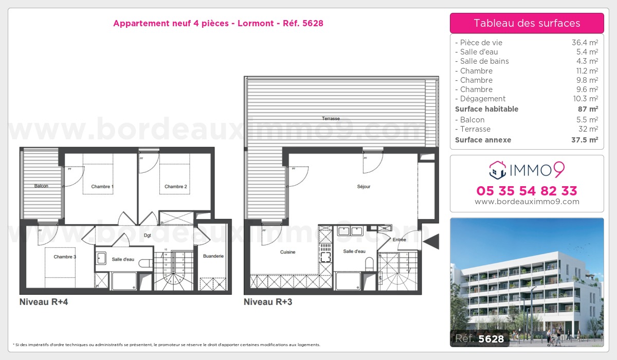 Plan et surfaces, Programme neuf Lormont Référence n° 5628