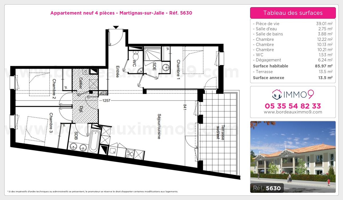 Plan et surfaces, Programme neuf Martignas-sur-Jalle Référence n° 5630