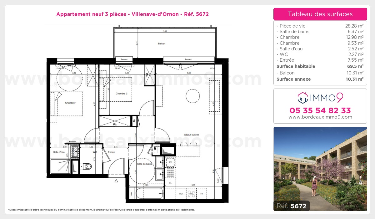 Plan et surfaces, Programme neuf Villenave-d'Ornon Référence n° 5672