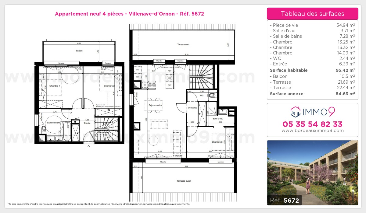 Plan et surfaces, Programme neuf Villenave-d'Ornon Référence n° 5672