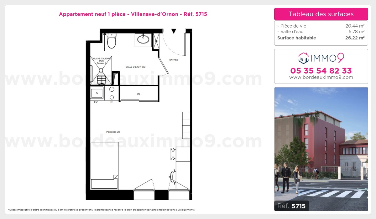 Plan et surfaces, Programme neuf Villenave-d'Ornon Référence n° 5715