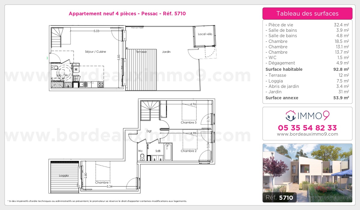Plan et surfaces, Programme neuf Pessac Référence n° 5710