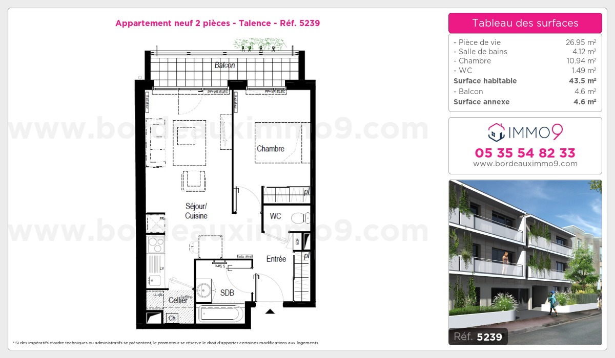 Plan et surfaces, Programme neuf Talence Référence n° 5239