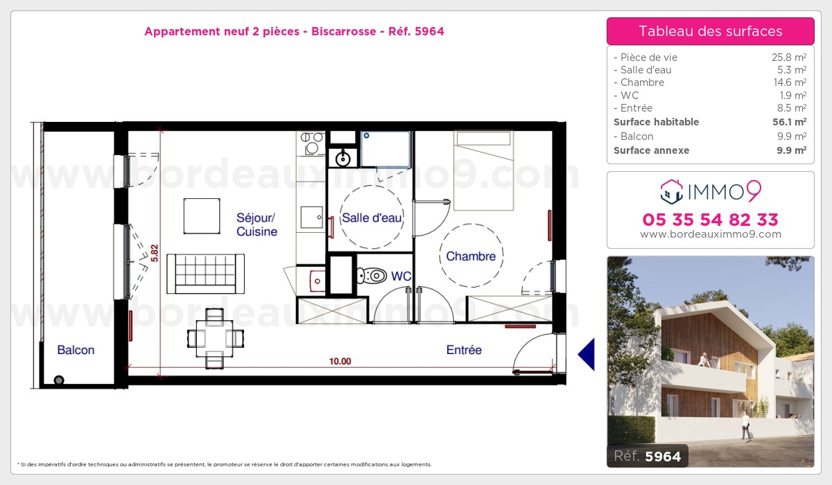 Plan et surfaces, Programme neuf Biscarrosse Référence n° 5964