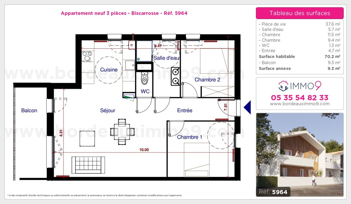 Plan et surfaces, Programme neuf Biscarrosse Référence n° 5964