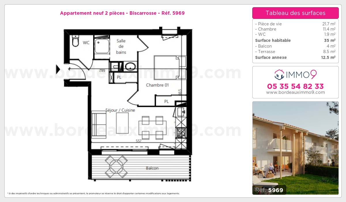 Plan et surfaces, Programme neuf Biscarrosse Référence n° 5969