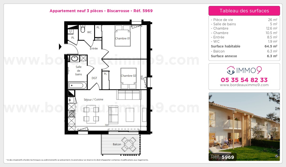 Plan et surfaces, Programme neuf Biscarrosse Référence n° 5969