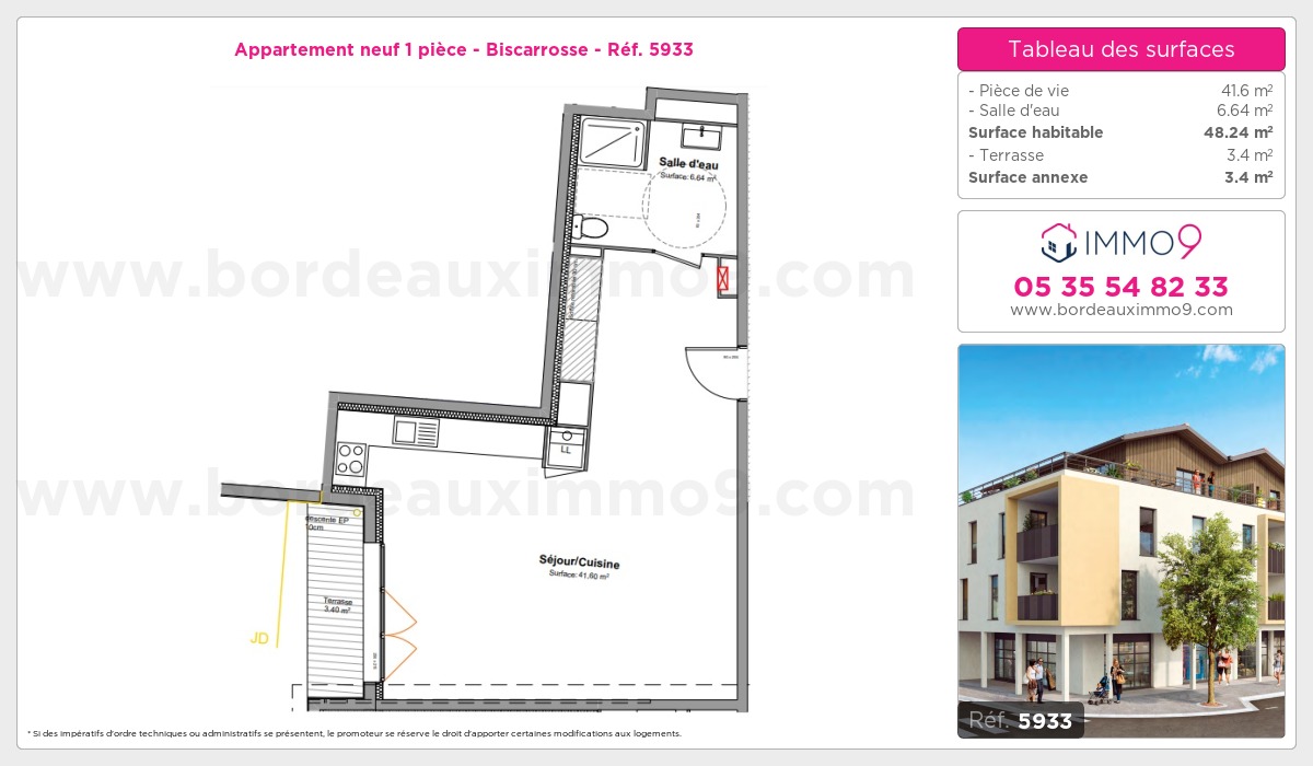 Plan et surfaces, Programme neuf Biscarrosse Référence n° 5933