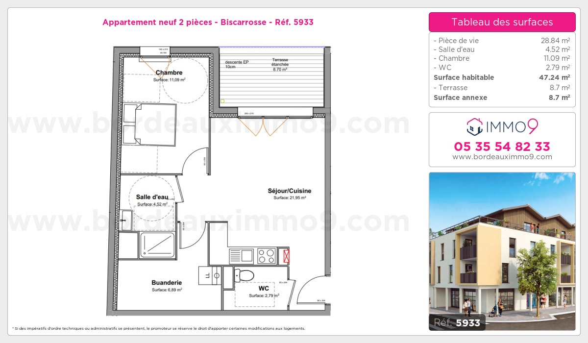 Plan et surfaces, Programme neuf Biscarrosse Référence n° 5933